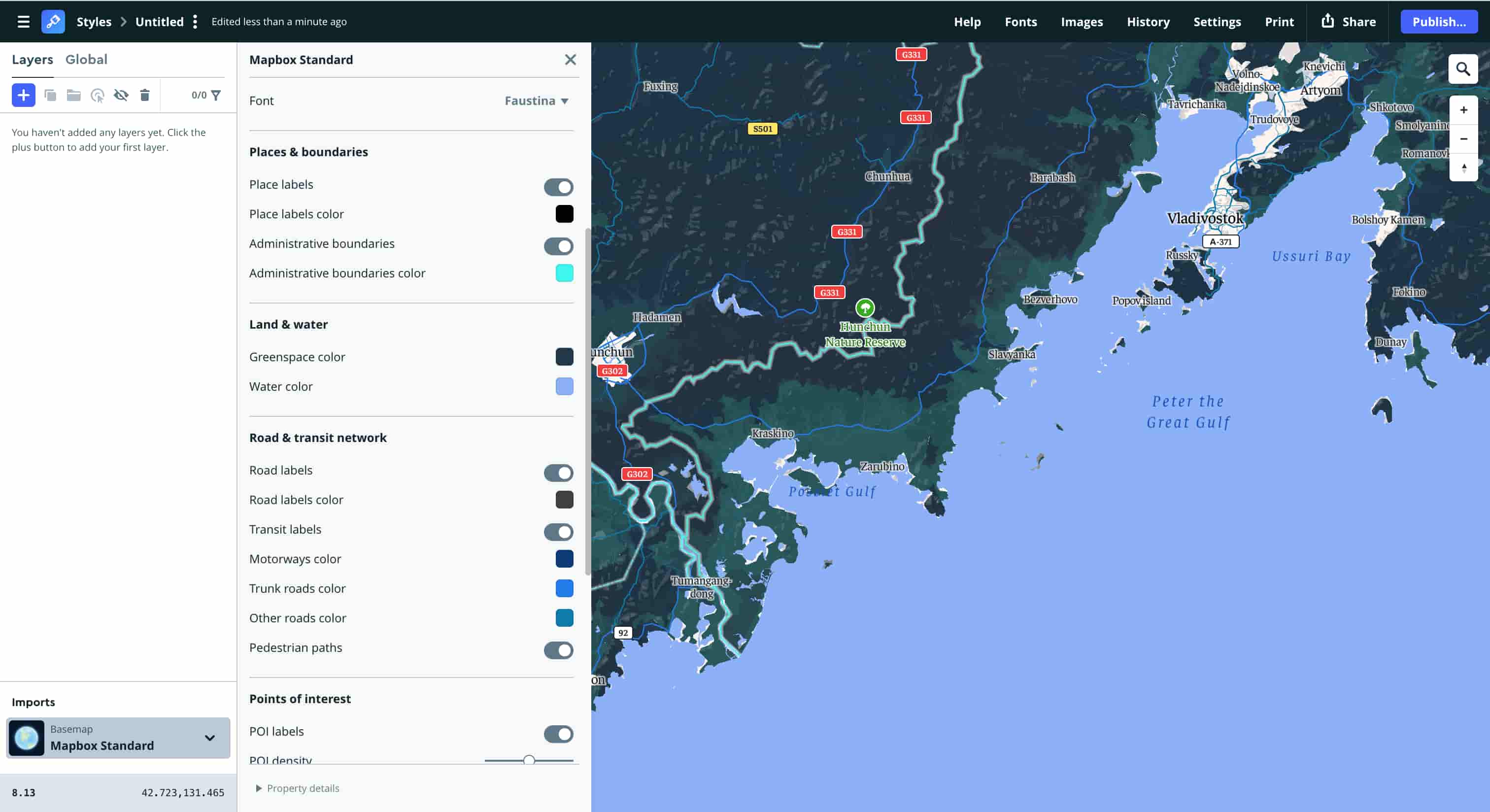 Tutorial exploration 11 – Experimenting with mapbox colours and road & transit network